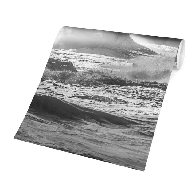 Fotobehang Raging Waves Black And White