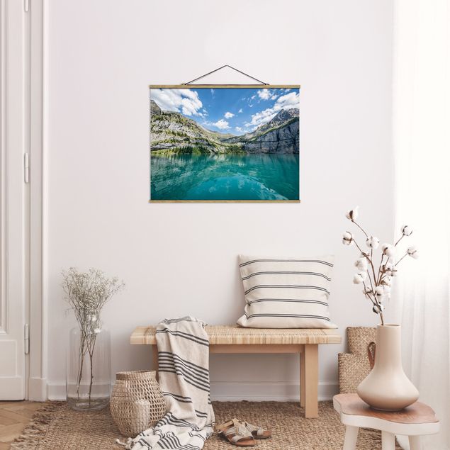 Stoffen schilderij met posterlijst Divine Mountain Lake