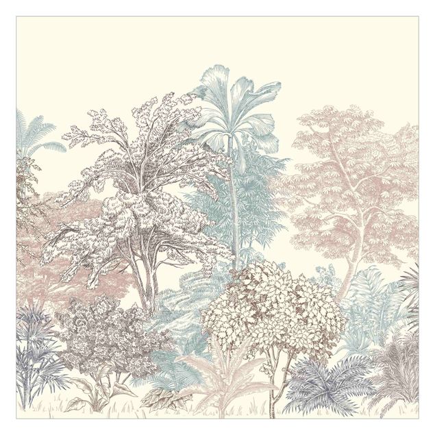 Fotobehang Tropical Forest With Palm Trees In Pastel