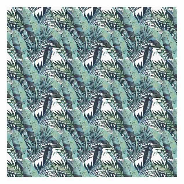 Fotobehang Turquoise Leaves Jungle Pattern