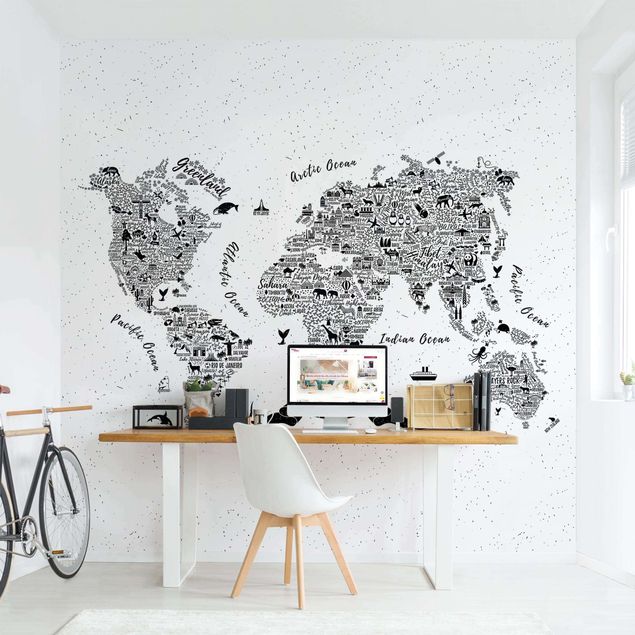 Fotobehang Typography World Map White