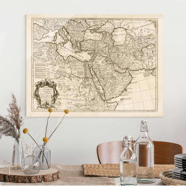 Glas Magnettafel Vintage Map The Middle East