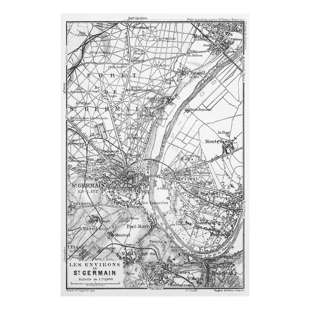 Glasschilderijen Vintage Map St Germain Paris