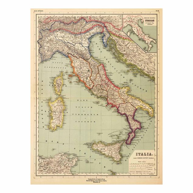 Glasschilderijen Vintage Map Italy