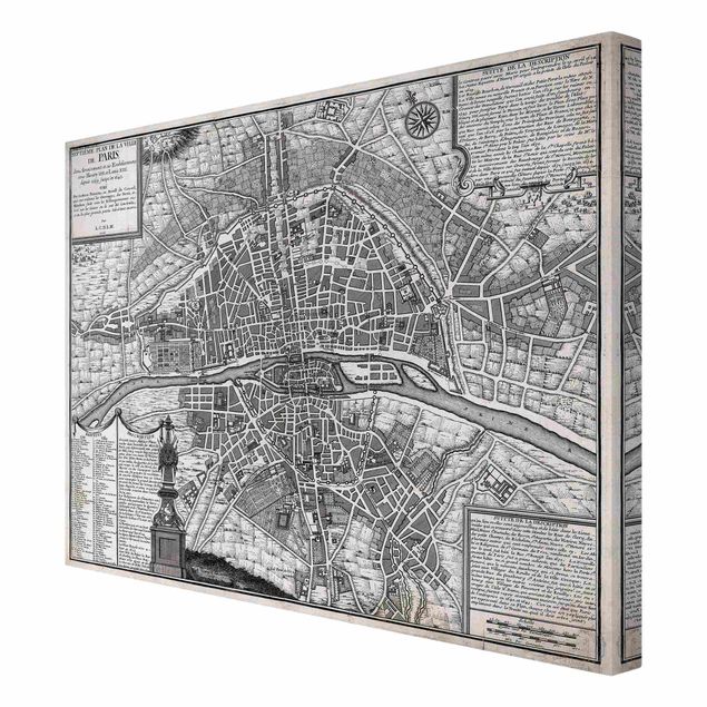 Canvas schilderijen Vintage Map City Of Paris Around 1600