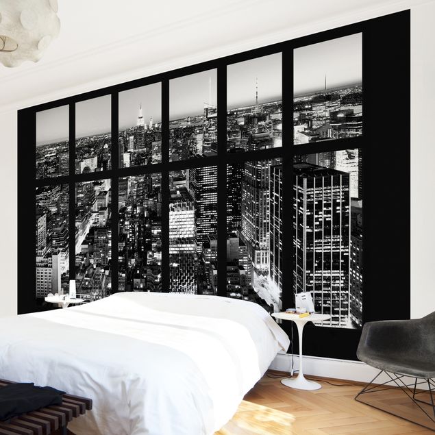 Fotobehang Window View Manhattan Skyline In Black And White