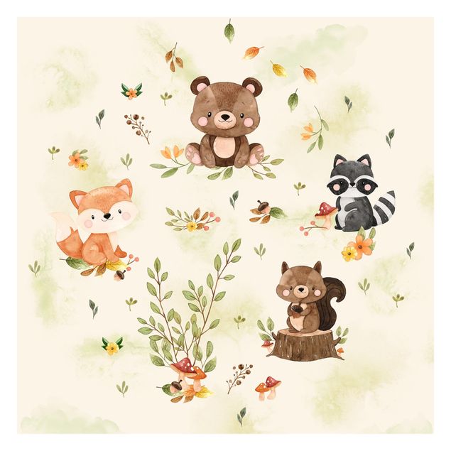 Fotobehang Forest Animals Autumn Bear Squirrel Raccoon