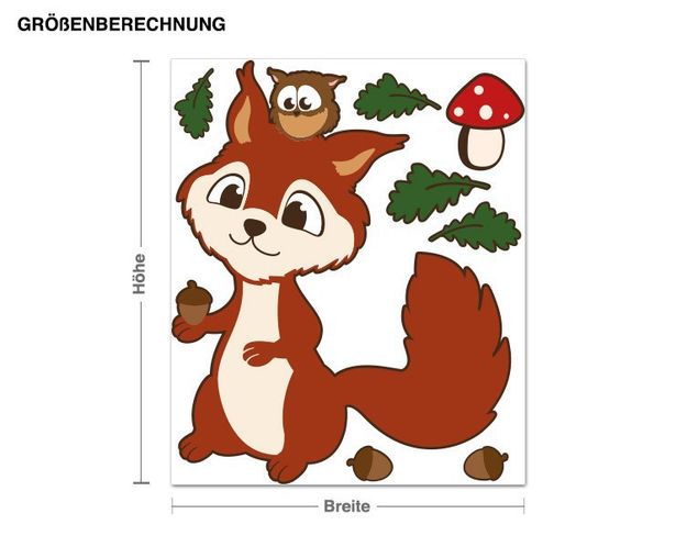 Muurstickers bosdieren Squirrel And Owl Illustration