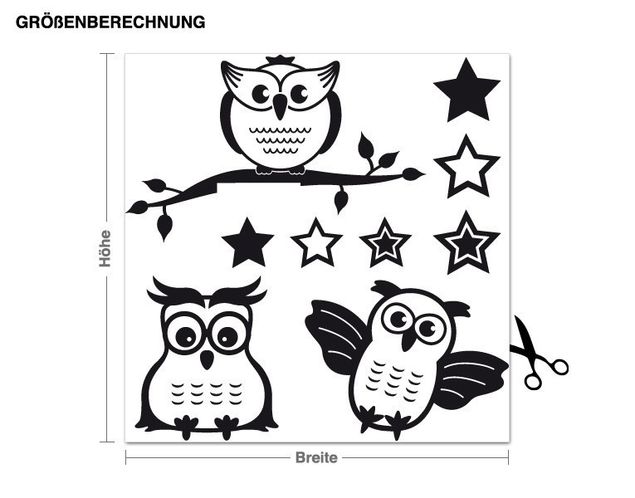 Muurstickers bosdieren Owls set with stars