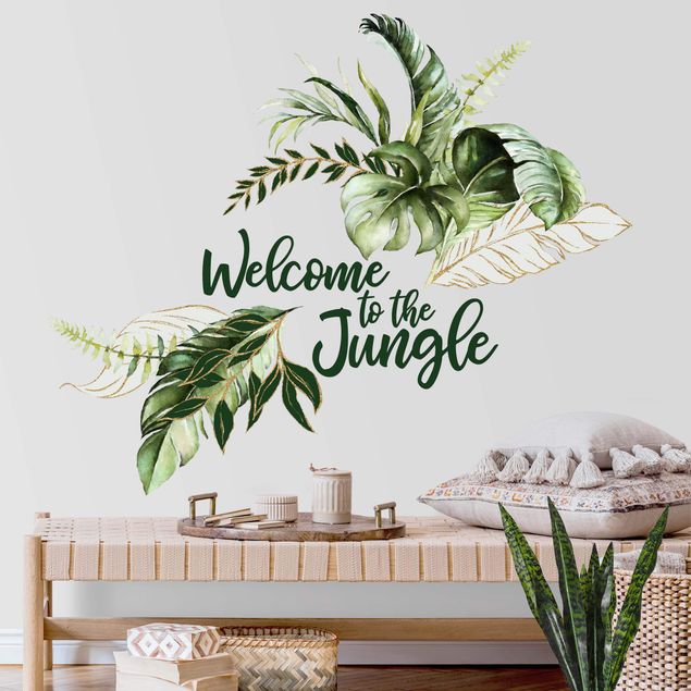 Muurstickers spreuken en quotes Welcome to the Jungle - Leaves Watercolor
