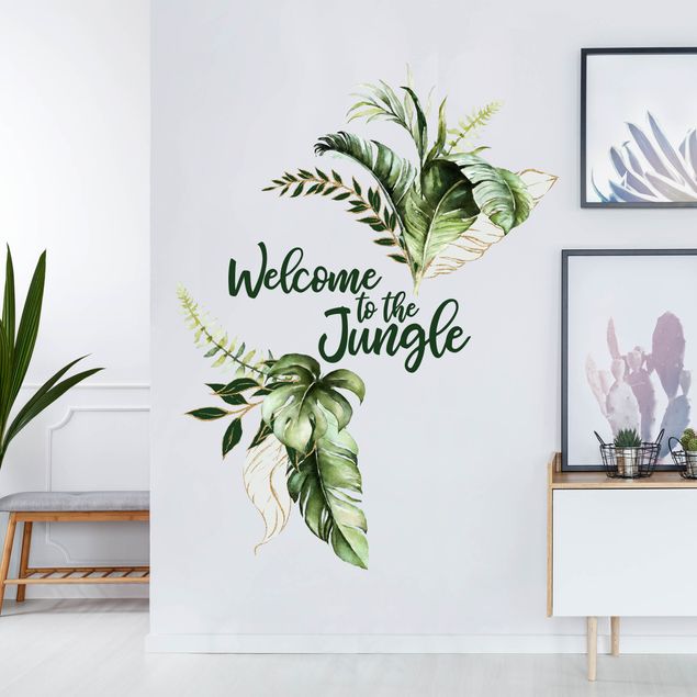 Muurstickers Welcome to the Jungle - Leaves Watercolor