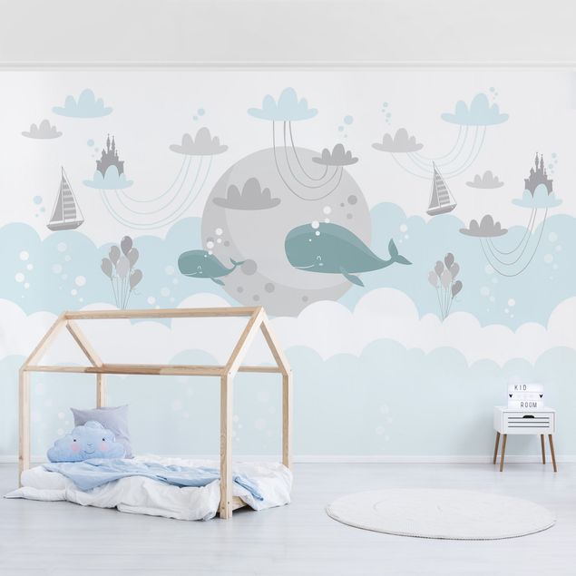 Fotobehang Clouds With Whale And Castle