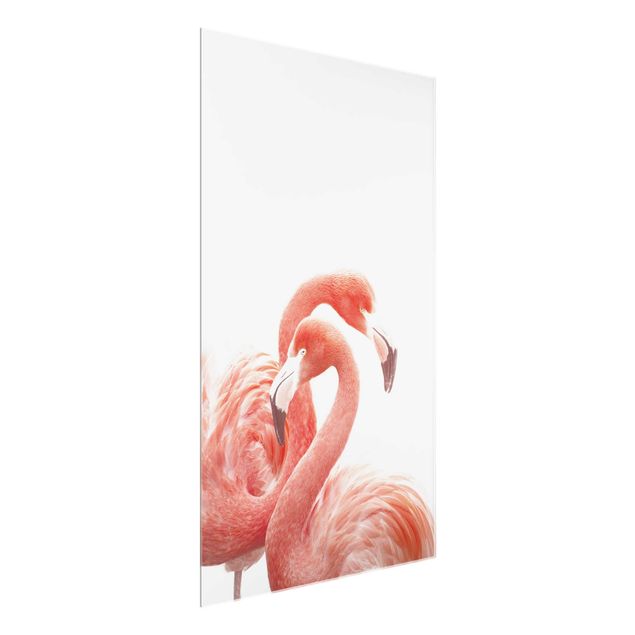 Glasschilderijen Two Flamingos