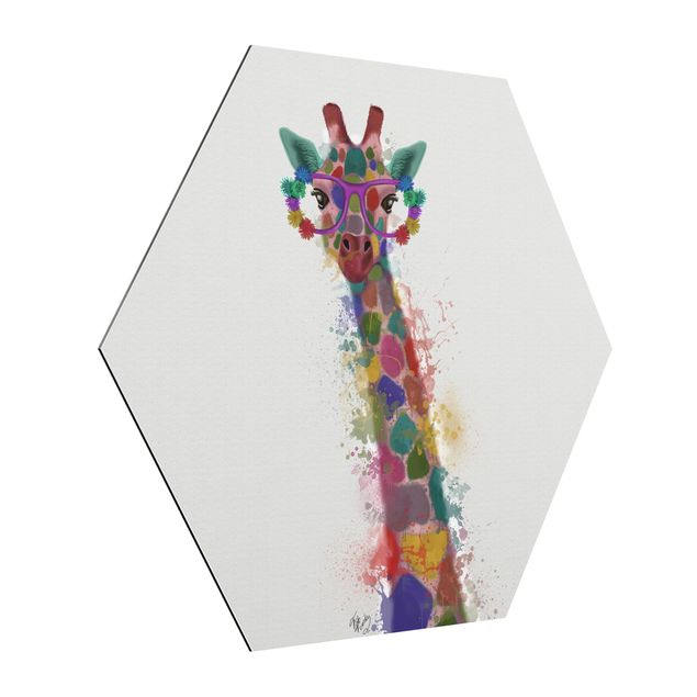 Hexagons Aluminium Dibond schilderijen Rainbow Splash Giraffe