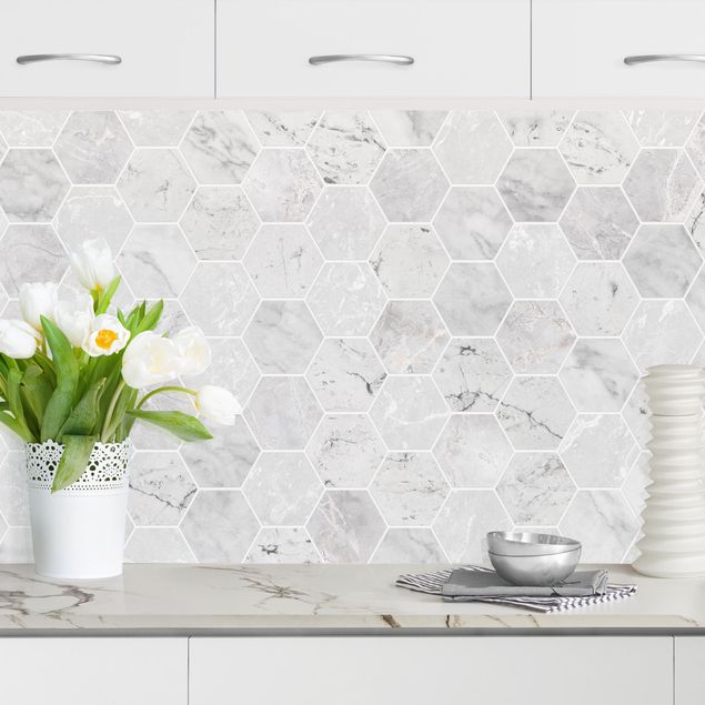 Achterwand voor keuken tegelmotief Marble Hexagon Tiles - Light Grey