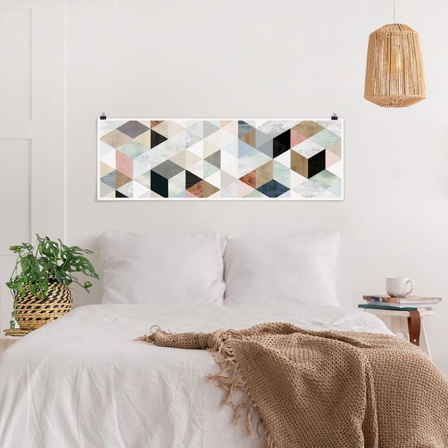 Posters Watercolour Mosaic With Triangles I