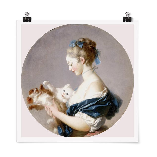 Posters Jean Honoré Fragonard - Girl playing with a Dog and a Cat