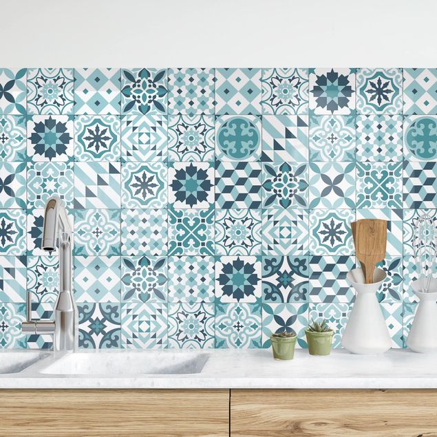Achterwand voor keuken patroon Geometrical Tile Mix Turquoise