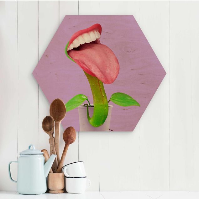 Hexagons houten schilderijen Carnivorous Plant With Mouth