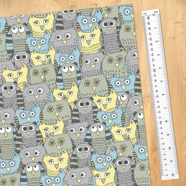 Plakfolien Pattern With Funny Owls Blue