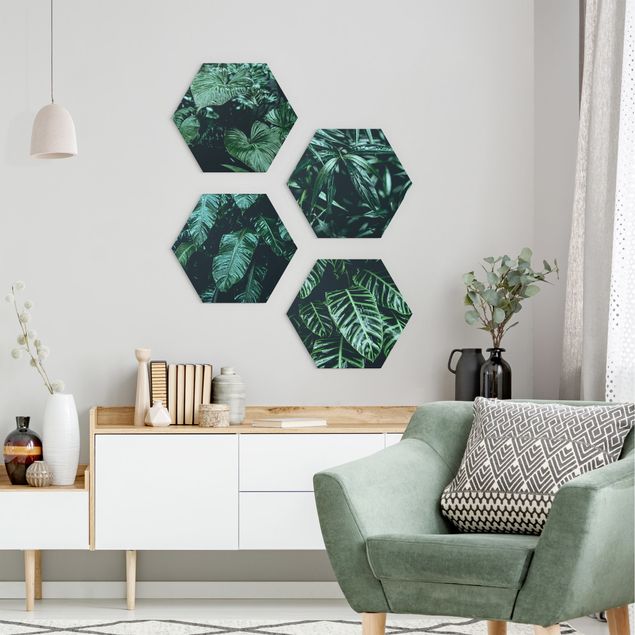 Hexagons Forex schilderijen - 4-delig Tropical Plants