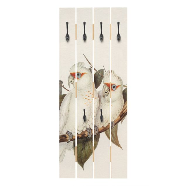 Wandkapstokken houten pallet Vintage Illustration White Cockatoo