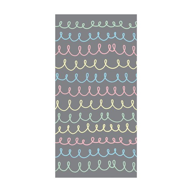 grote vloerkleden Drawn Pastel Coloured Squiggly Lines On Grey Backdrop