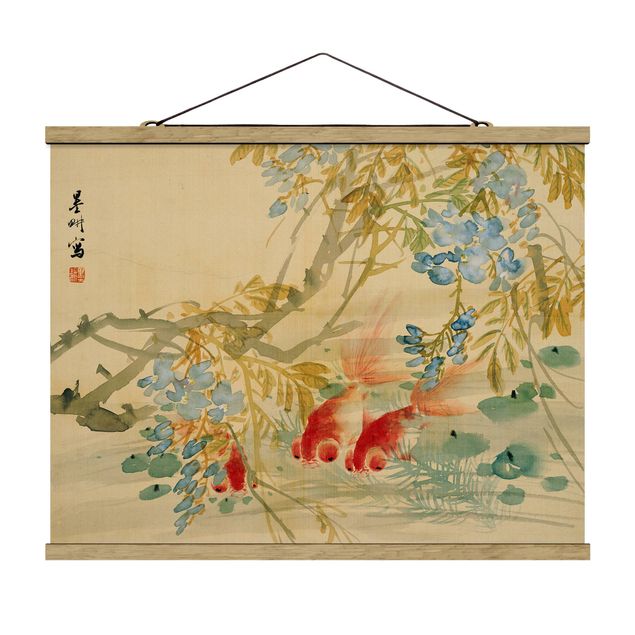 Stoffen schilderij met posterlijst Ni Tian - Goldfish