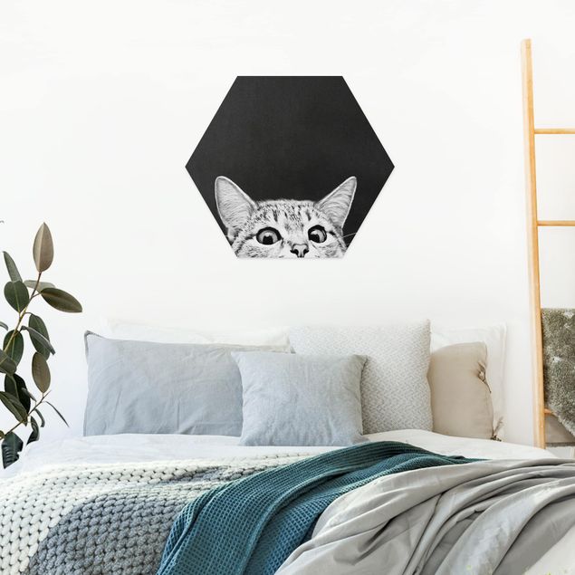 Hexagons Forex schilderijen Illustration Cat Black And White Drawing