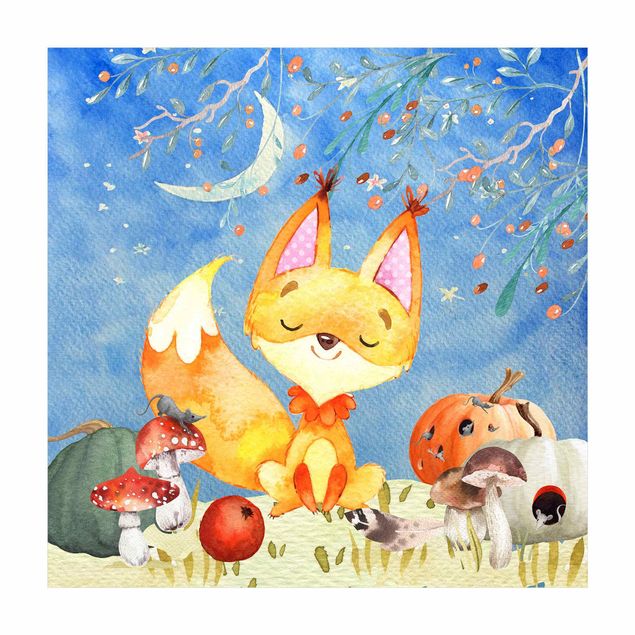 Vinyl tapijt Watercolour Fox In Autumn