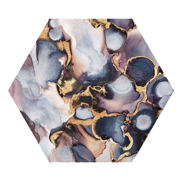 Hexagons Forex schilderijen Marble Watercolour With Gold