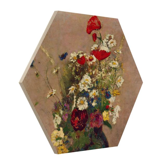 Hexagons houten schilderijen Odilon Redon - Flower Vase with Poppies