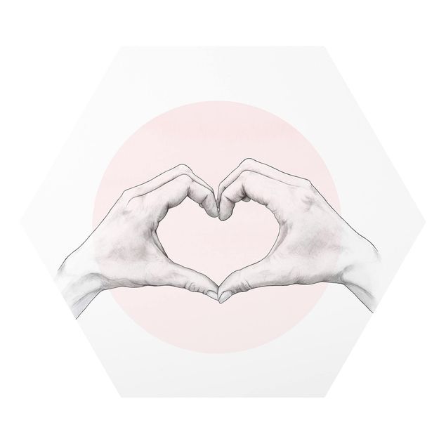 Hexagons Forex schilderijen Illustration Heart Hands Circle Pink White