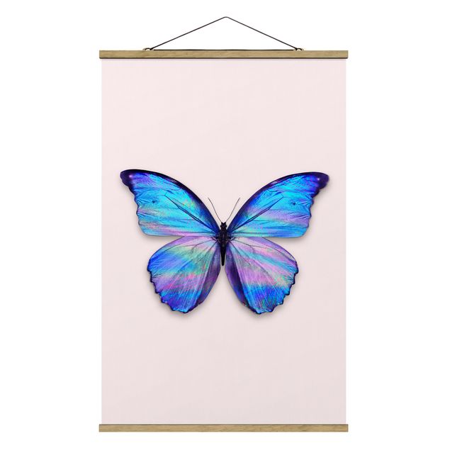 Stoffen schilderij met posterlijst Holographic Butterfly