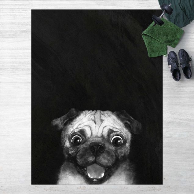 Balkonkleden Illustration Dog Pug Painting On Black And White