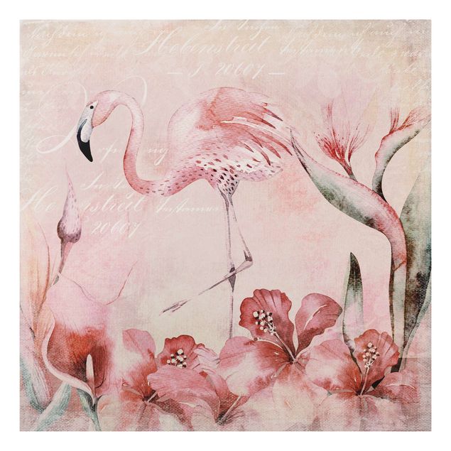 Forex schilderijen Shabby Chic Collage - Flamingo