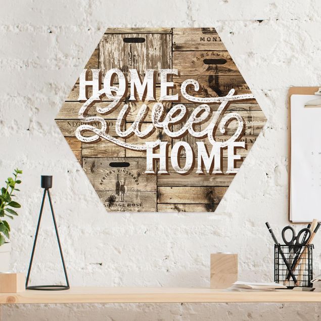 Hexagons Aluminium Dibond schilderijen Home sweet Home Wooden Panel