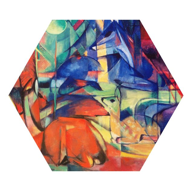 Hexagons Forex schilderijen Franz Marc - Deer In The Forest