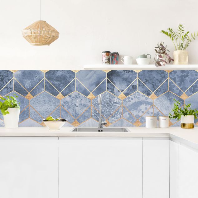 Achterwand voor keuken Blue Geometry Golden Art Deco
