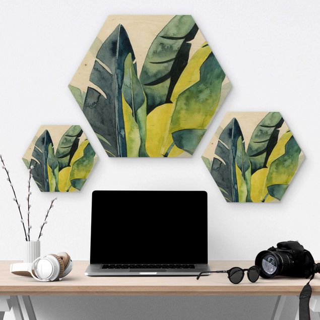 Hexagons houten schilderijen Tropical Foliage - Banana