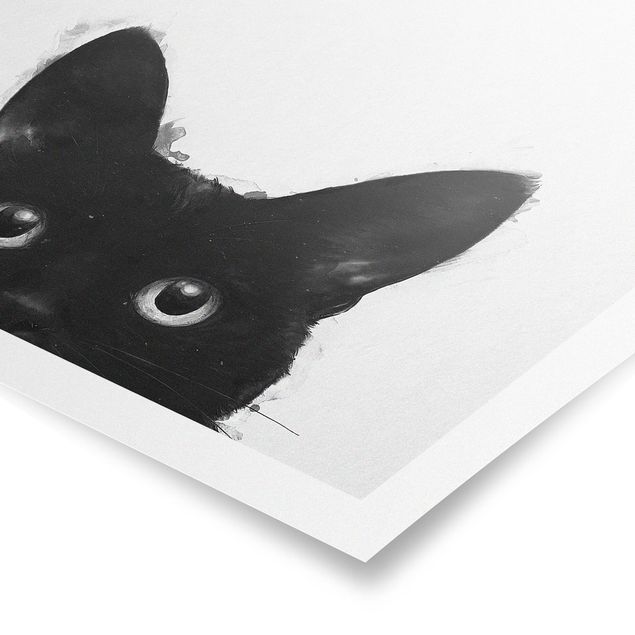 Posters Illustration Black Cat On White Painting