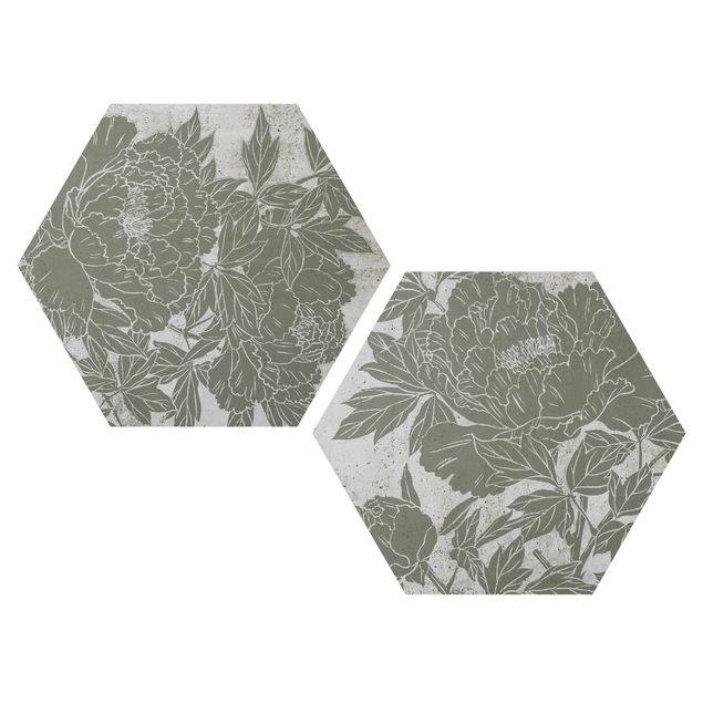 Hexagons Forex schilderijen - 2-delig Blooming Peony Set I