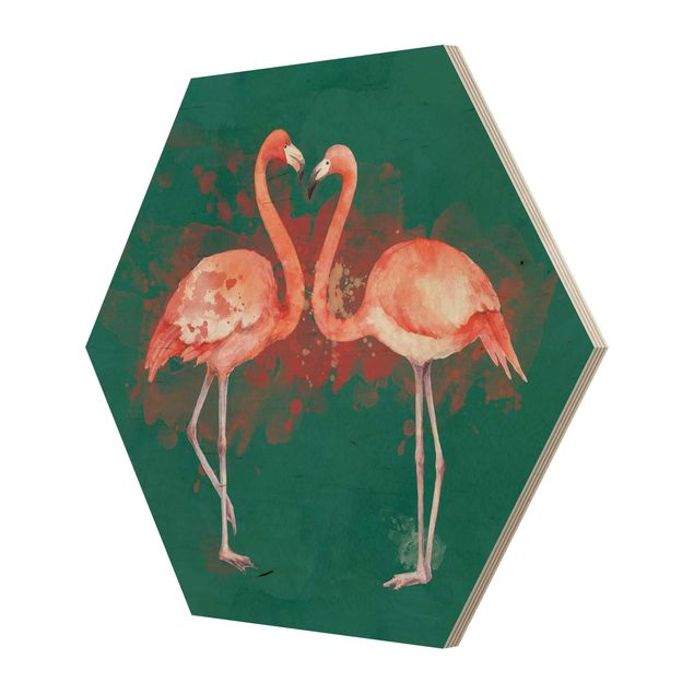 Hexagons houten schilderijen Flamingos