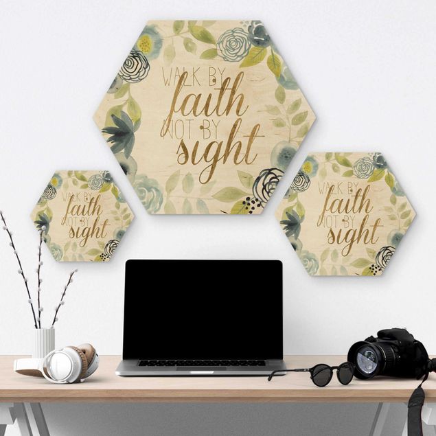 Hexagons houten schilderijen Garland With Saying - Faith