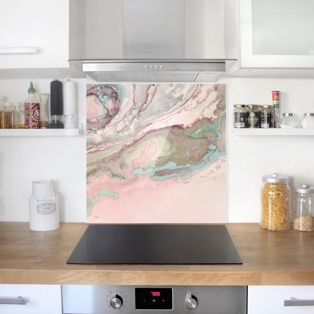 Spatscherm keuken Colour Experiments Marble Light Pink And Turquoise