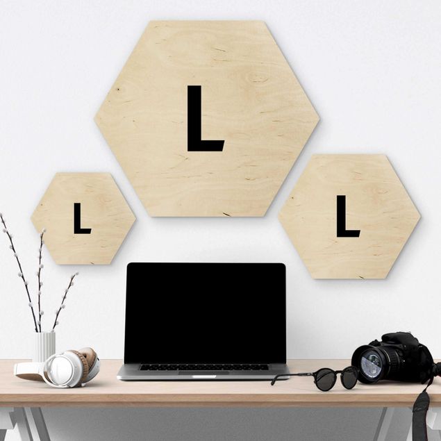 Hexagons houten schilderijen Letter White L