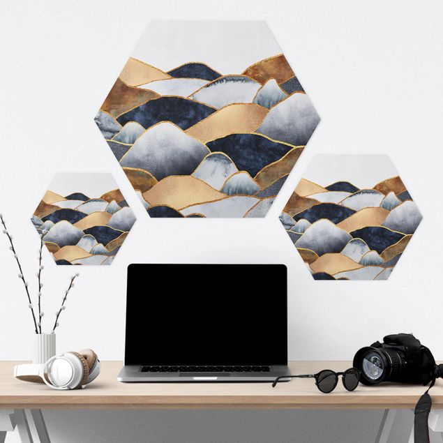 Hexagons Forex schilderijen Golden Mountains Watercolour