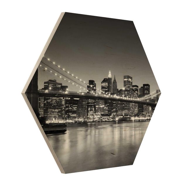 Hexagons houten schilderijen Brooklyn Bridge in New York II