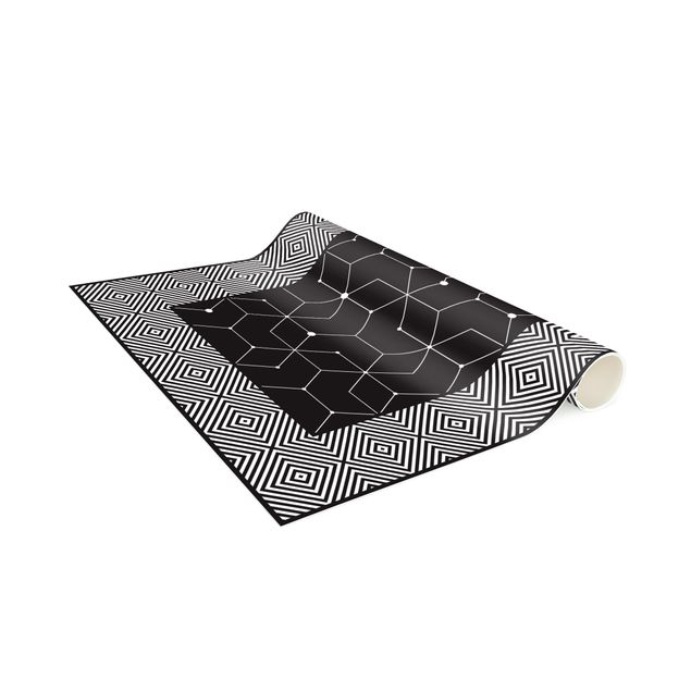 Vloerkleed modern Geometrical Tiles Dotted Lines Black With Border