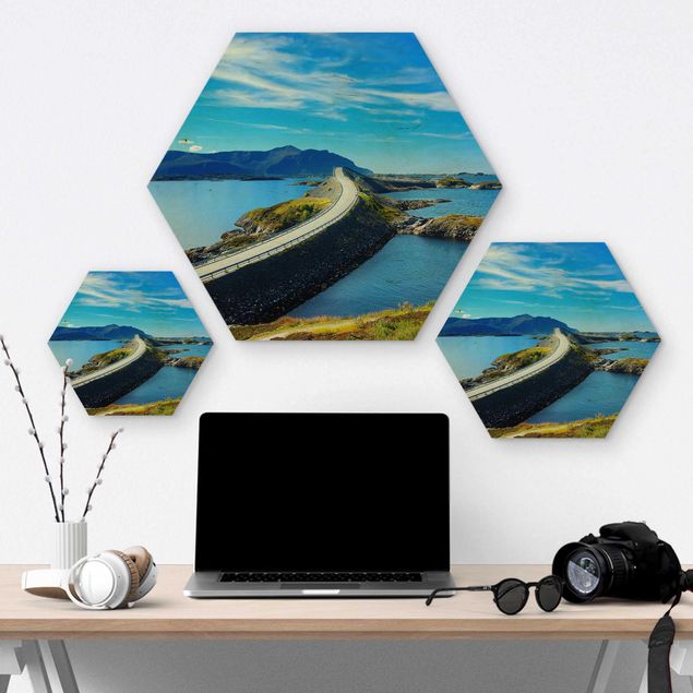 Hexagons houten schilderijen Crossing Norway